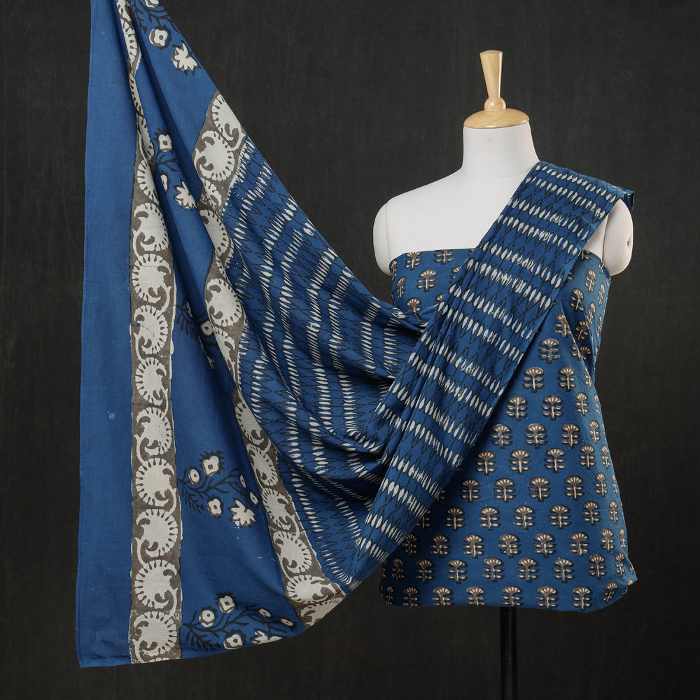 Block printed cotton suit material with cotton dupatta – Coralfab